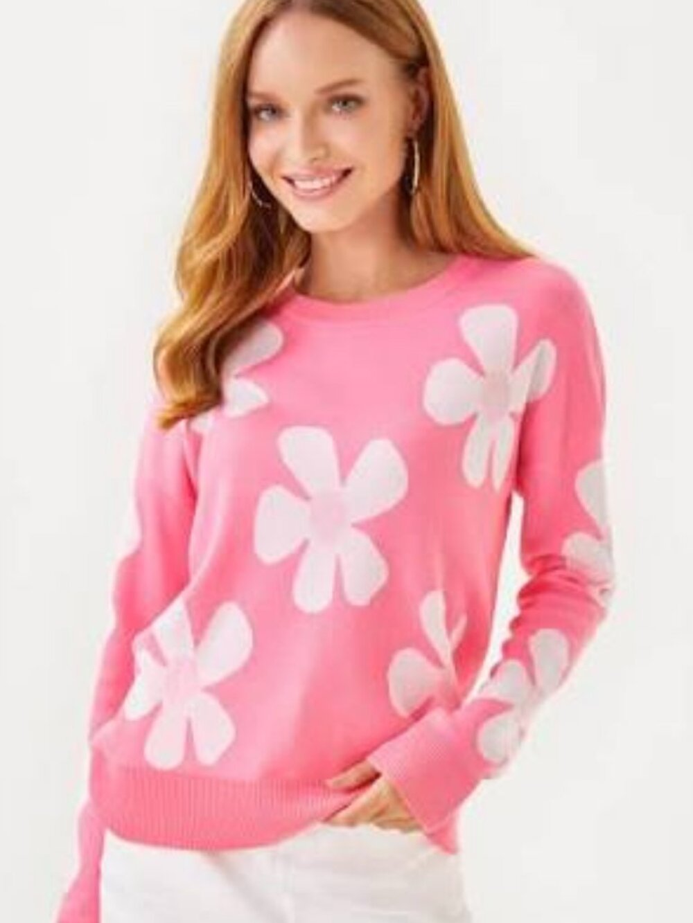Lilly Pulitzer Tensley Rousseau Pink in Bloom Flower Sweater ** Size Medium